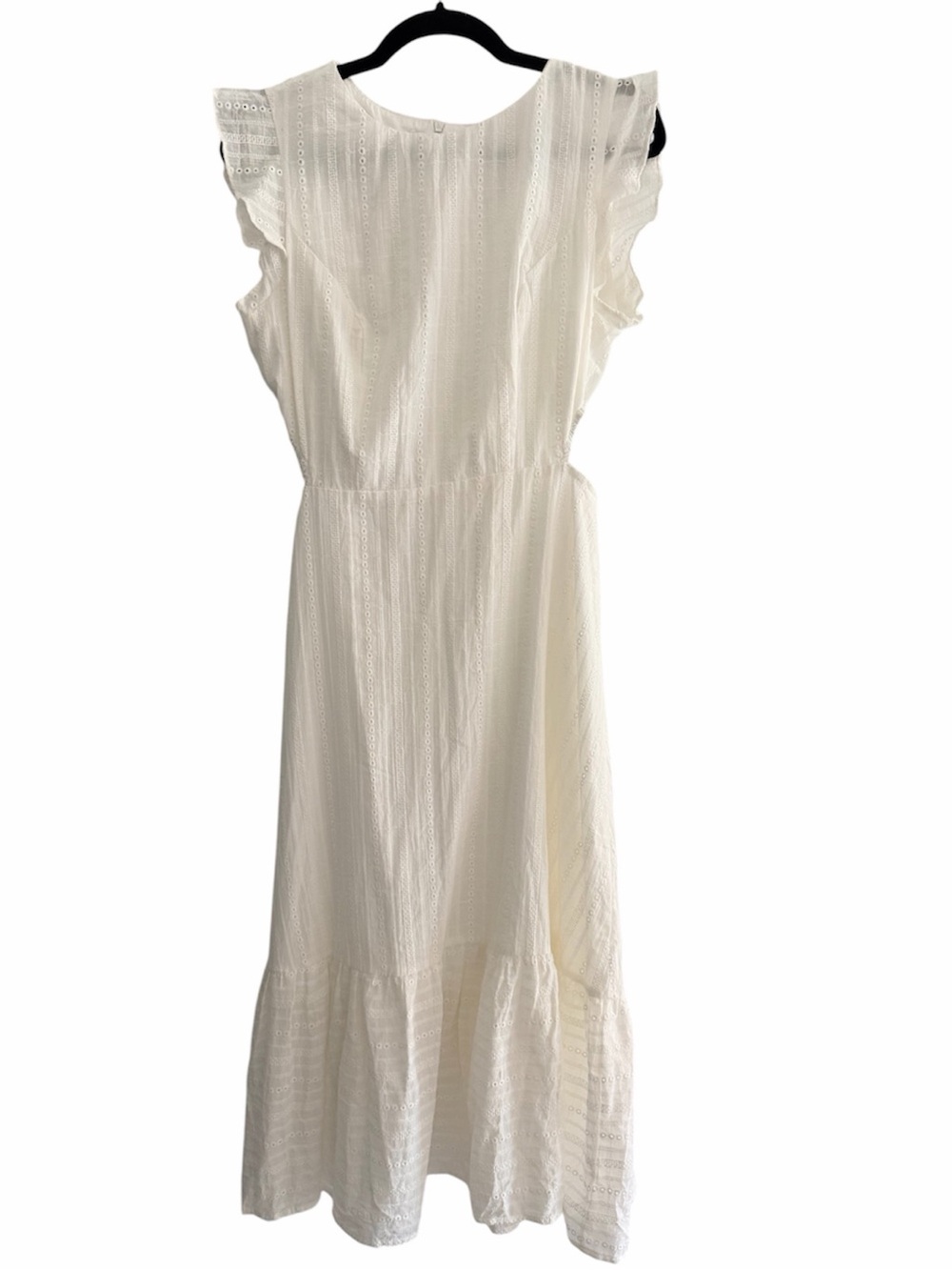 Jasambac White Eyelet Cutout Midi Dress , Lined,‎ Size Large